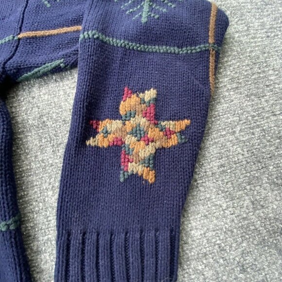 VTG 90s Chaps Ralph Lauren Sweater Men L‎ Navy Southwestern Geometric Boho Retro - Picture 5 of 15